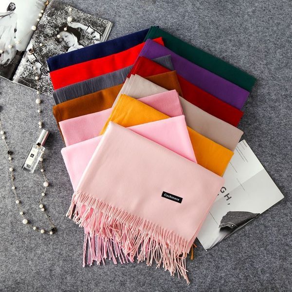 

solid color imitate cashmere keep warm scarf thickening tassels scarf shawl winter annual meeting gift red scarf woman, Blue;gray