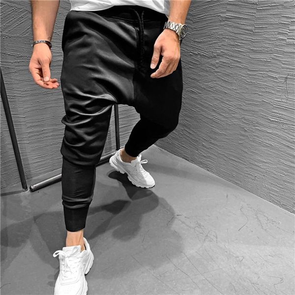 

2020 casual solid color pants pocket drawstring homme clothing fashion sports style straight mens designer pants, Black