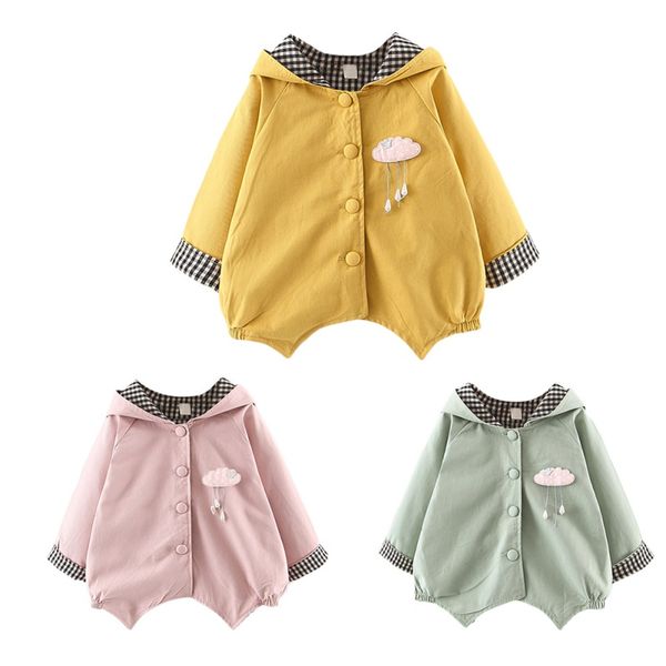 

детская одежда весна осень повседневная девочка полосатый печати с длинным рукавом капюшоном мода пальто дети сплошной цвет верхняя одежда w, Blue;gray