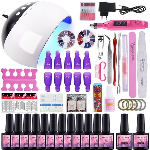 

Manicure Set UV LED Lamp Nail Dryer Nail Gel Polish Kit Soak Off Manicure Tools Set 6/10/12 Colors drill For Art Tools