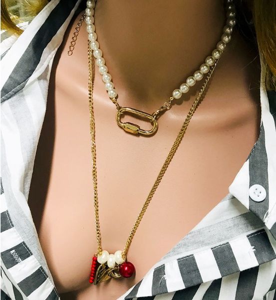 

punk exaggerated heavy metal chain trendy heart pendant choker necklace women goth fashion simulated pearl female choker collier, Golden;silver