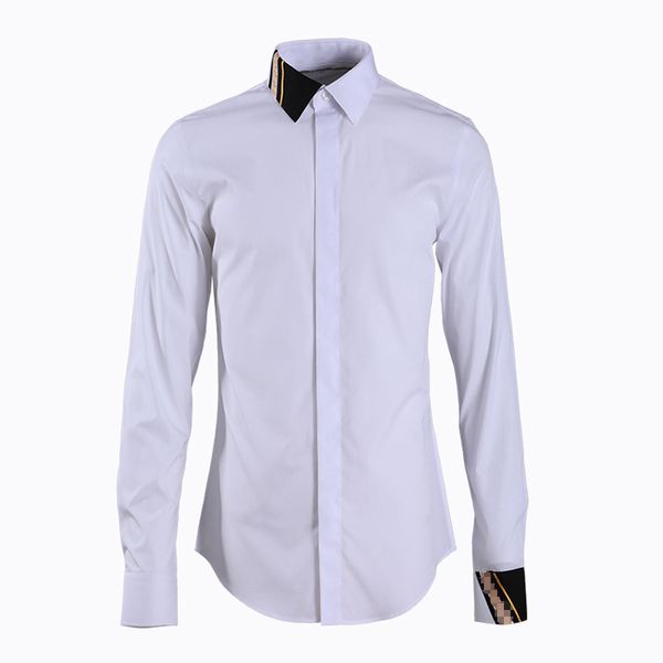 

fashion stitching men shirt long sleeve slim black white chemise homme cotton business male dress shirts -4xl, White;black