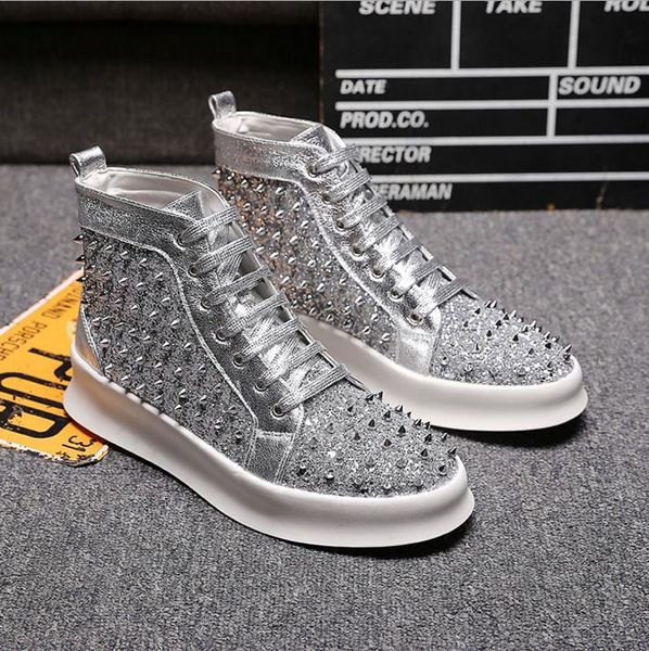 Hot La sneaker con diamanti argento più venduta da uomo e da donna, moda casual a punta, mocassini di design.38-44 x24Scarpe da uomo