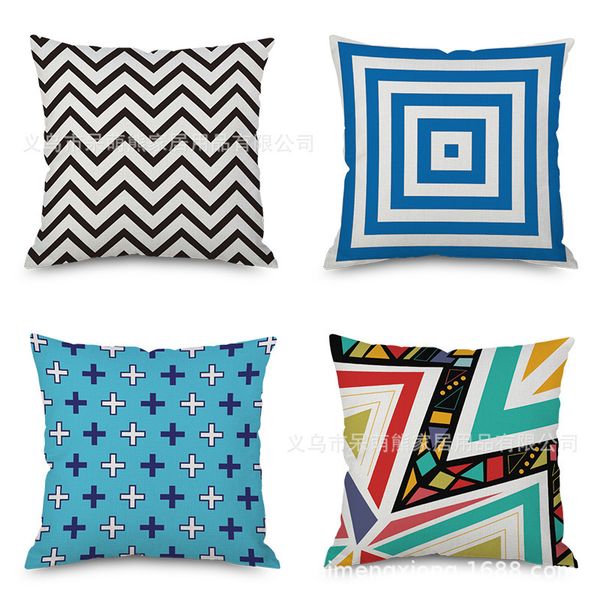 

modern blue and white porcelain geometry flax embrace pillow case imitate mabaozhen automobile sofa back cushion cushion pillow factory