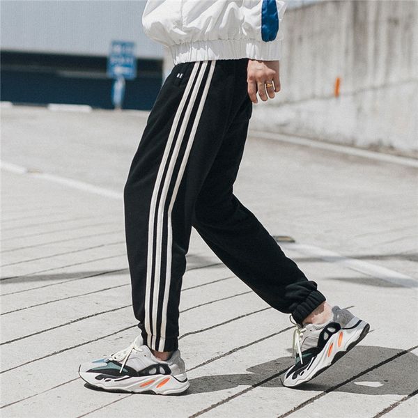 

men pants striped jogger autumn casual mens sweatpants sportswear long trousers new straight pants man fitness clothing, Black