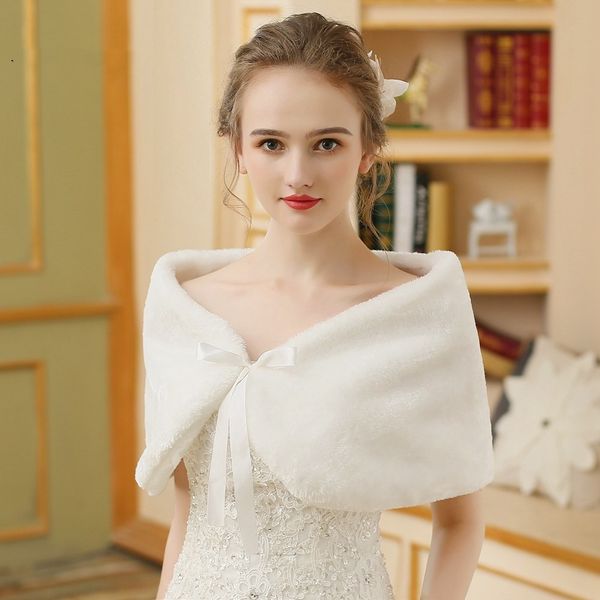 

elegant warm faux fur bolero wedding wrap shawl bridal jacket evening wedding winter capes ivory, White