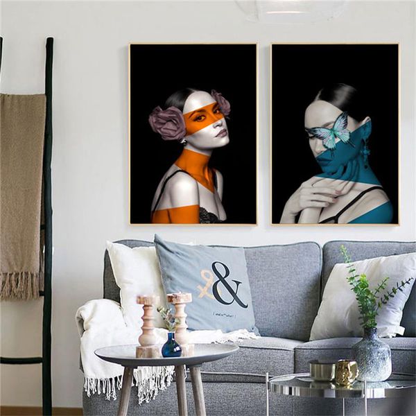 

ruoguan watercolor abstract women characters canvas painting nordic posters and prints wall pictures for living room home decor
