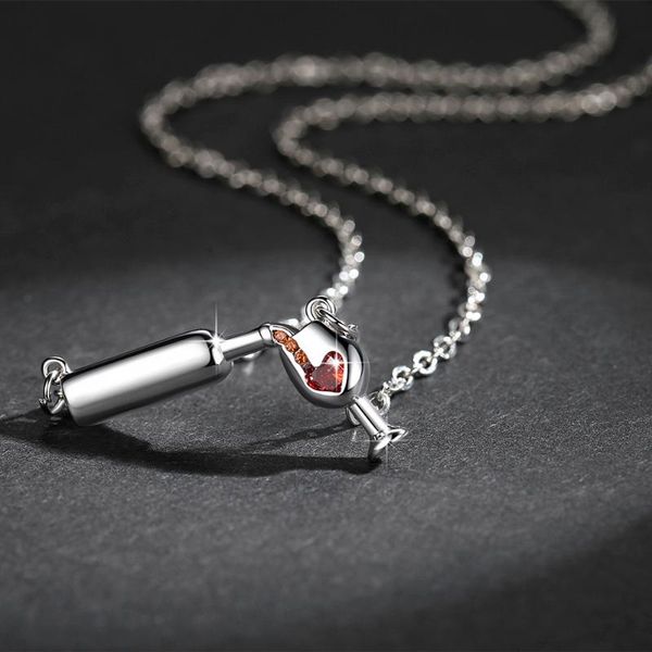 

pendant necklaces trendy red wine cup necklace copper zircon lovely for women girls party gifts jewelry 3 colors, Silver