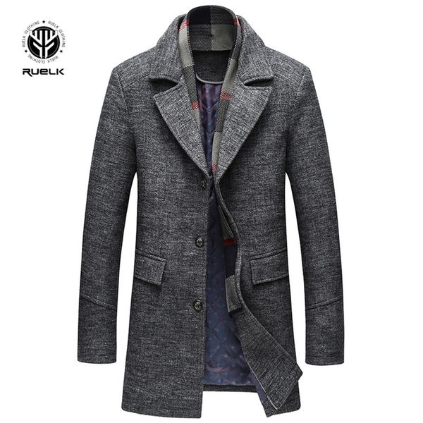 

ruelk winter men's casual wool trench coat fashion business long thicken slim overcoat jacket male peacoat brand clothes m-4xl, Black