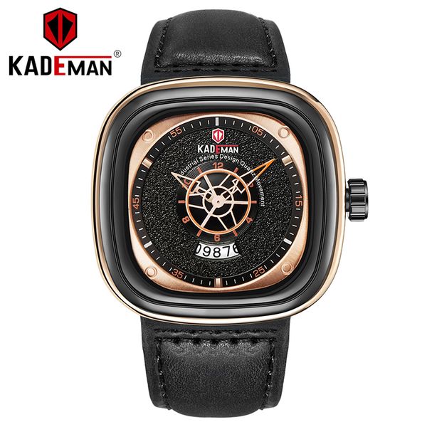 

kademan fashion men's sport watch square quartz leather casual watches wristwatch relogio masculino, Slivery;brown