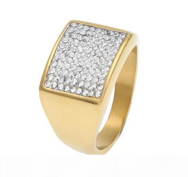

top продажи новые функции мужская кольцо из нержавеющей стали bling bling cz rhinestone кристалл золото цвет панк кольца мода хип-хоп ювелир, Golden;silver
