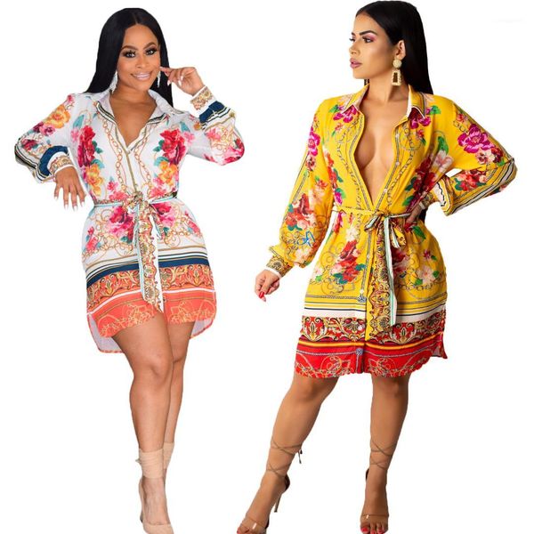 

мода лук пояса женская рубашка платья асимметричный однобортный женская одежда панелями цветочный принт женские повседневные платья, Black;gray