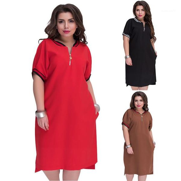 

summer pure color plus size casual dress round neck with zipper dress design natural casual dress womens, Black;gray