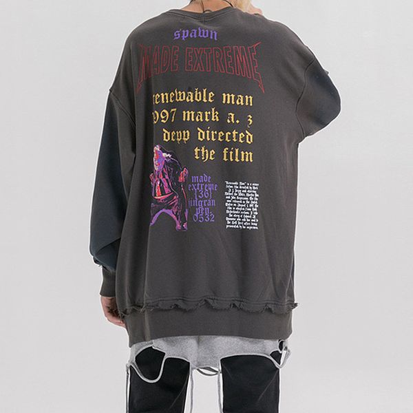 

cooo coll 19fw men women sweatshirt hip hop streetwear dyeing water retro long sleeve kanye west casual funny hoodies, Black