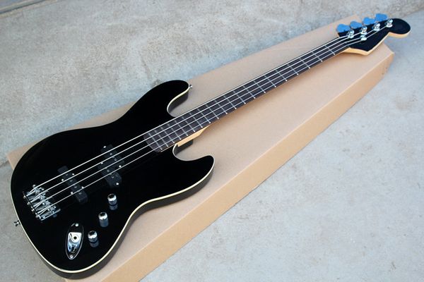 Fábrica Hot Black 4 cordas Electric Bass Guitar com Fingerboard Rosewood, Chrome Hardwares, NO Pickguard, pode ser personalizado.