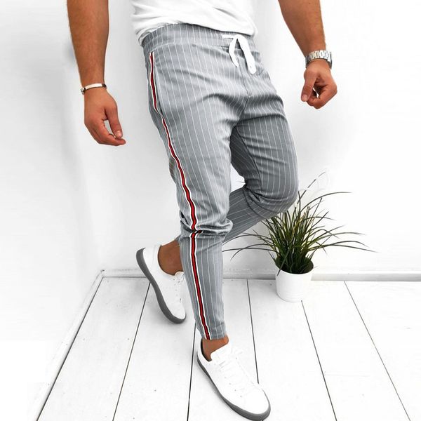 Проверьте брюки для мужчин мужские мужские спортивные штаны бегуны полосатые пэчворки повседневные повседневные достигающие веревки брюки длинные брюки повседневные брюки T200104