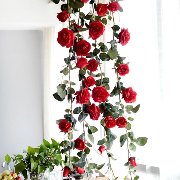 

1.8m vines wedding decor rose fake flowers rattan garden hanging rattan string garland silk flower plant leaf artificial flower