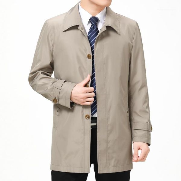 

elder coats autumn men business designer trench coats lapel neck long sleeve outerwear casual middleaged and, Tan;black