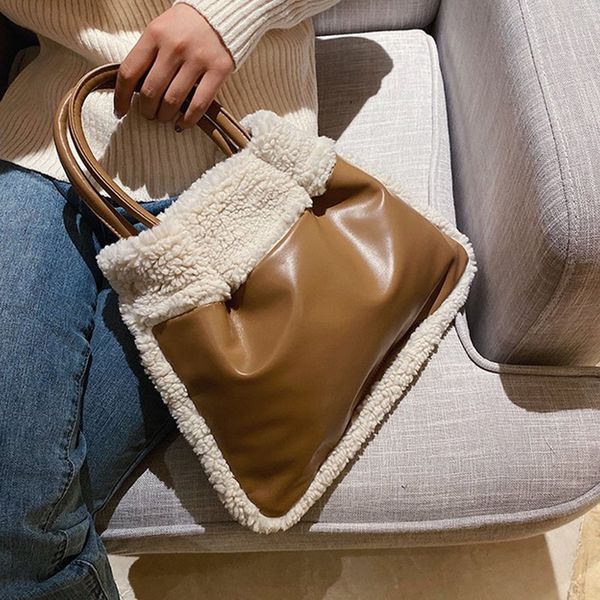 

fashion lamb cashmere women handbags designer plush shoulder bags luxury pu leather crossbody large totes lady handle bag