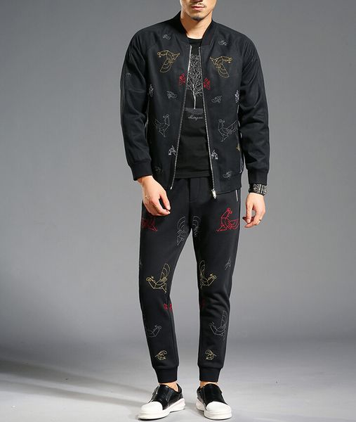 

mens tracksuits 2 pieces set autumn hip sweatshirt jogging 100% cotton q985, Gray