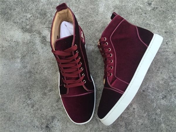 

мужчины высокие топы спортивные кроссовки красное дно дизайнер черный/красный / синий бархат замша плоские мужские повседневные квартиры обу, Black