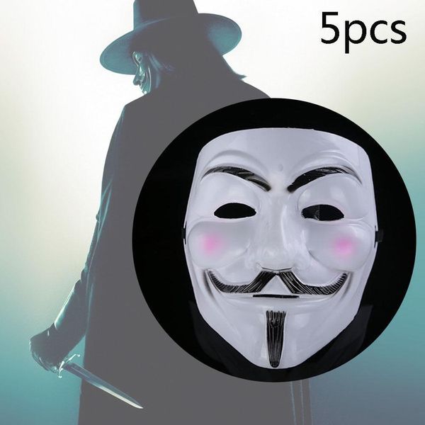 

5pcs cosplay mask v for vendetta anonymous movie guy fawkes halloween masquerade party face march protest costume accessory