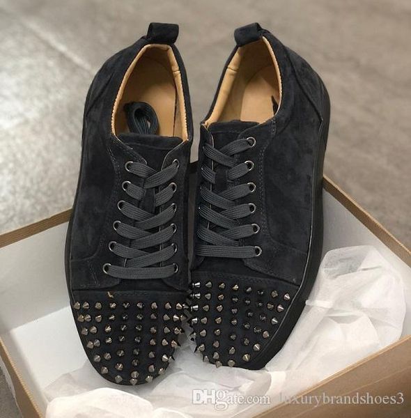 

2019 new sneaker studded spikes men trainers red bottom shoes grey new designer brand flats 100% genuine leather for size 35-45, Black