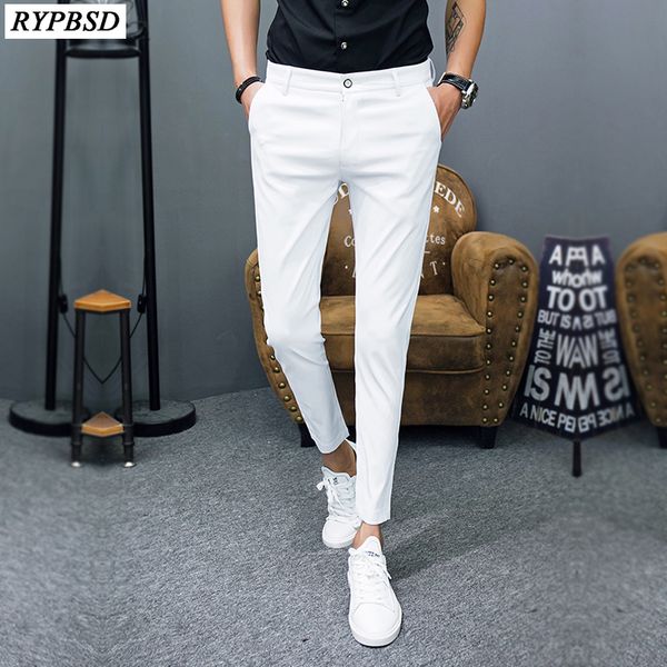 

2018 new pantalon homme korean fashion solid pants men slim fit casual ankle length streetwear suit pant trousers men clothing, Black
