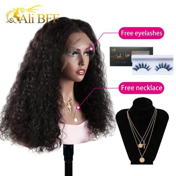 

water wave human hair wigs 13x4 lace front wigs for women ali bff 150% density mongolian water wave lace front human hair, Black;brown