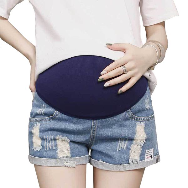 

summer shorts maternity jeans for pregnant women clothes pregnancy elastic shorts abdominal high waist pants prop belly, White