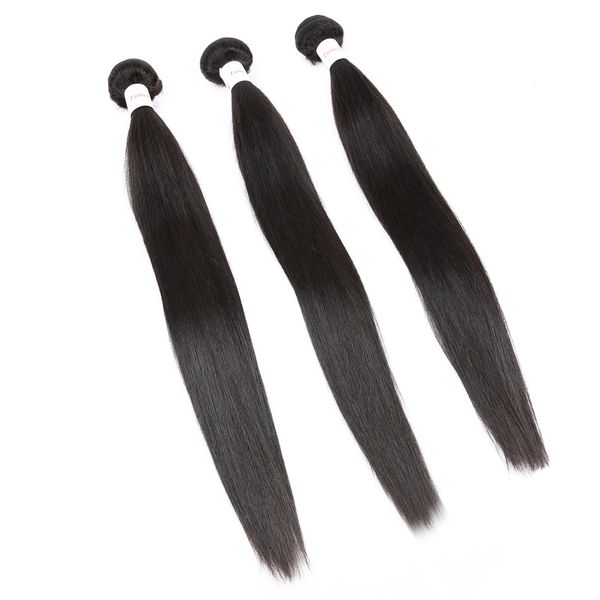 

straight human hair 3 bundles with closure 100% remy hair weft weave extensions brazilian hair bundles with closure, Black