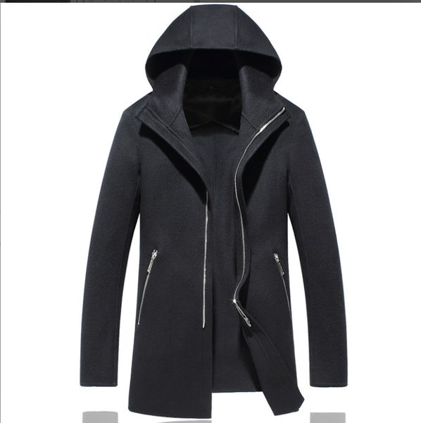 

boollili 100% wool coat men double-sided long jacket men hooded overcoat mens coats and jackets casaco masculino, Black