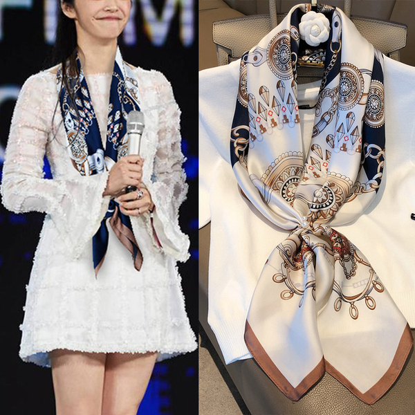 

designer scarf90cm large square scarf scarf female winter warm all-match square scarf spring and autumn ins fashion fashion shawl, Blue;gray