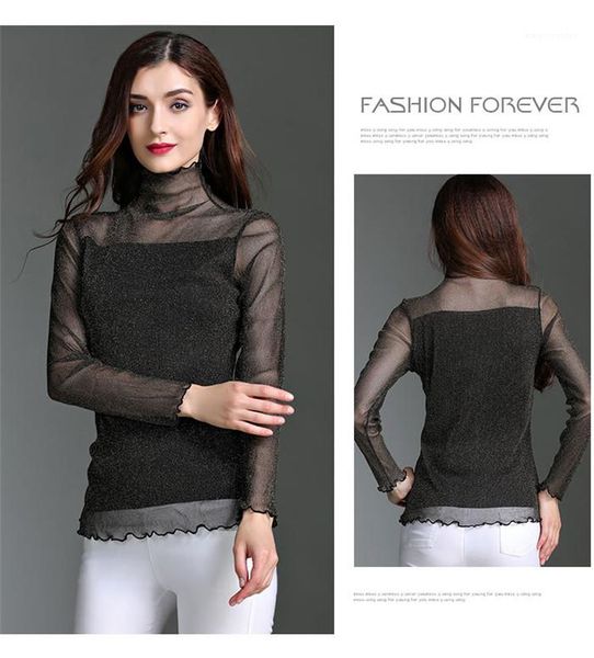 

весна дизайнер водолазка с длинным рукавом sheer кружева жилет тройники женская сексуальная чистая нижняя рубашка повседневная, White