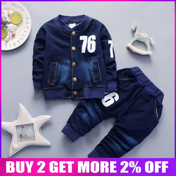 

bibicola baby boys sets spring autumn toddler sport suit kids clothing set children clothes denim jeans coat+pants y190529, White