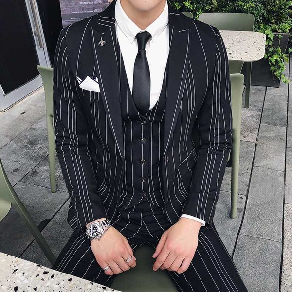 

patter stripe wedding luxury slim fit uomo men tuxedo smoking homme mariage ternos masculino grooms suit, White;black