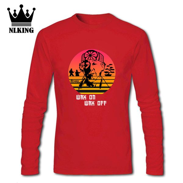 

new sleeve o-neck 100% cotton long wax on wax off miyagi t shirt summer funny cobra kai karate kids t-shirt tees fashion, White;black