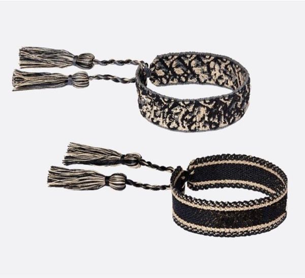

2019 new cotton woven letter embroidery tassel bangle lace-up bracelet adjustable festival bracelets brand designer jewelry, Black