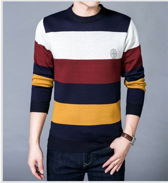

colorful striped mens designer sweater fashion teenager spring autumn clothes contrast color classical styles warm sweater, White;black