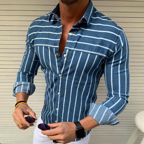 

striped print long sleeve casual shirt turndown collar vacation male social business camisa social masculina blusa, White;black