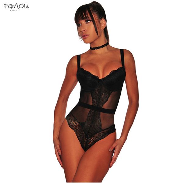 

Mono Corto 2019 Summer Korean Style Clothes Black Sheer Spaghetti Strap Lace Sexy Bodysuit Body Dentelle Lc32259