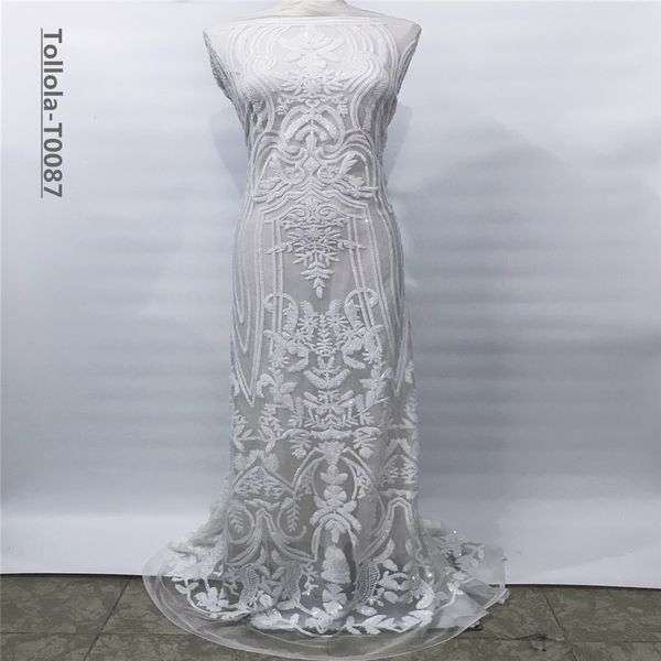 

latest nigerian sequins laces fabrics tulle african laces fabric wedding dress french lace material, Black;white