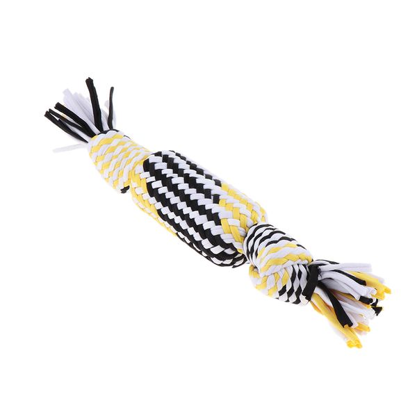 

1x puppy dog pet squeaky toy cotton braided bone rope teeth clean tug chewing treat knot ( candy shape