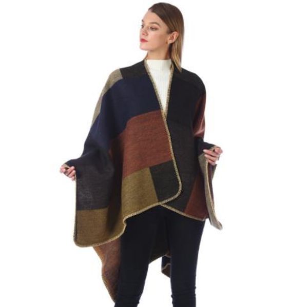 

женская winter cape кардиган v шеи геометрическая печать женщины одежда мода стиль верхняя одежда повседневная одежда, Black