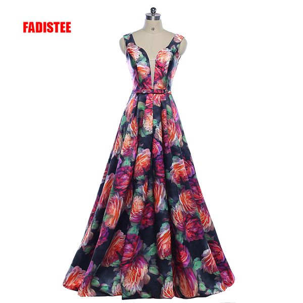 

fadistee new arrival gorgeous style dress evening prom party floral print pattern vestido de festa v-neck long style dress, White;black