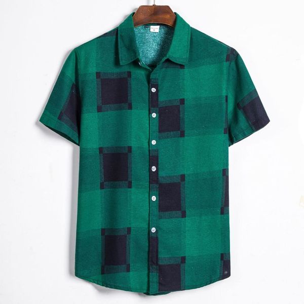 

2020 men's short sleeve shirt man lattice shirt man lattice printing men's wear short sleeve, White;black