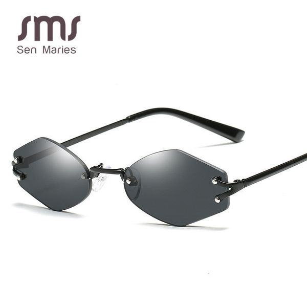 

women rimless sunglasses new fashion brand mirror frameless irregular diamond sun glasses for men polygonal sunglasses uv400 ch01, Blue