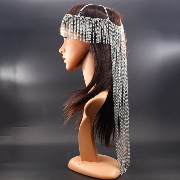 

new arrival luxury fashion women punk multi layer metal head chain jewelry forehead headband hair jewelry, Golden;white