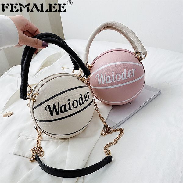 

small creative basketball bag fashion women chains handbags girls letter shoulder messenger bag female mini pu round ball totes