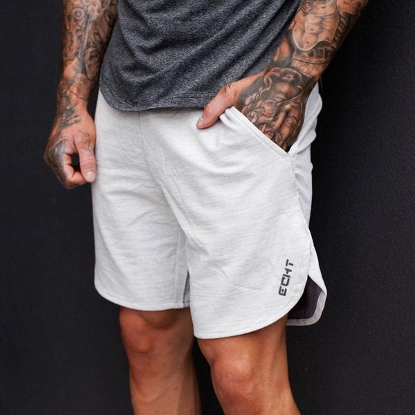 

raibaallu men bodybuilding shorts summer breathable sweat releasing pants elastic waist with pocket casual sportwear, White;black